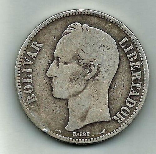 Moneda De Plata. Fuerte 5 Bs Bolívares. Año 1901