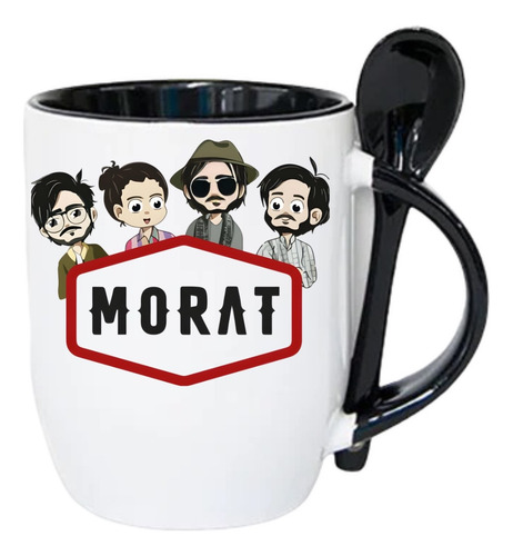 Taza Con Cuchara Morat 320ml Premium Morat Taza Cerámica Negro Morat