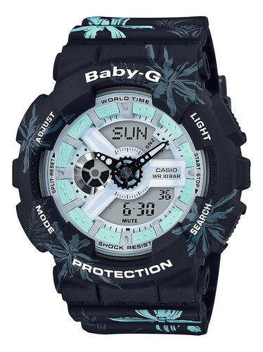 Reloj Baby-g Ba-110cf-1adr Resina Mujer 100% Original Color de la correa Negro Color del fondo Azul