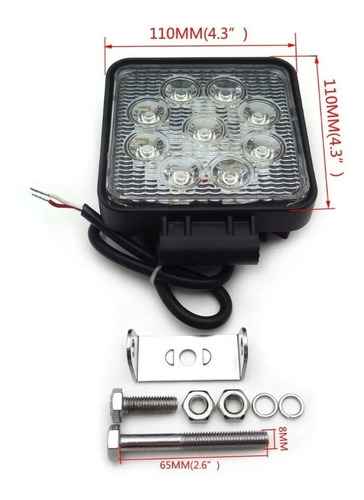 Imagen 3 de 10 de Faro Auxiliar Proyector Cuadrado 9 Led 27w Agro Vehículo