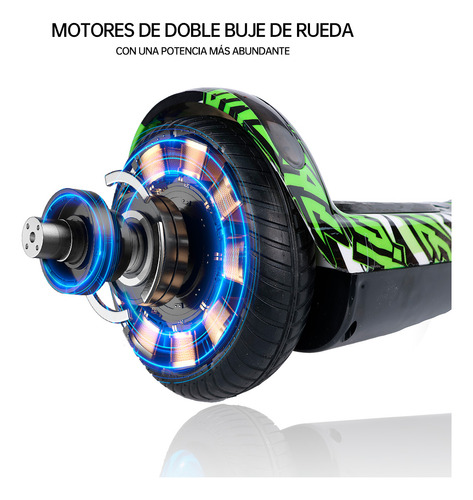 Hoverboard Patineta Eléctrica Bluetooth Luces Led Música Color Verde Modelo 07