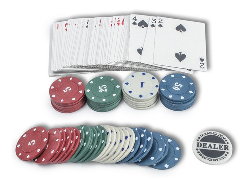 Kit Poker Com 48 Fichas + Dealer + Baralho Com 52 Cartas