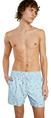 Traje De Baño Hombre Azul Estampado Next&co Playa Bañador