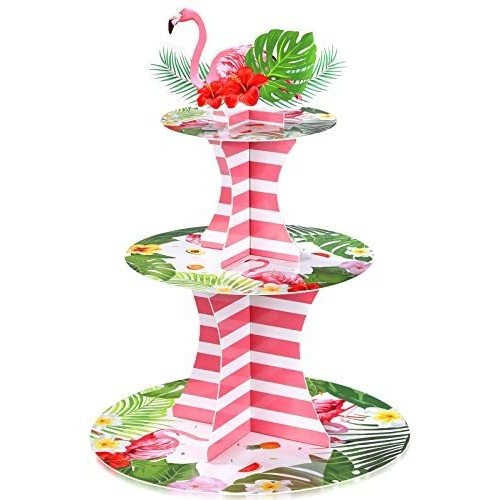 Soporte Para Cupcakes De Flamenco Rosa De 3 Niveles Hawaiano