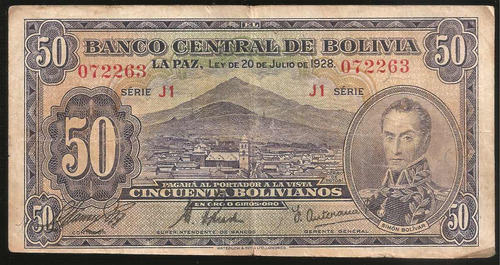 Bolivia, 50 Bolivianos, Ley 1928. P#132. Vf-