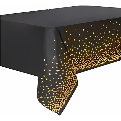 Mantel Metalizado Stamping Deco Eventos Cumpleaños X1 Un Color Negro Lunares Dorados
