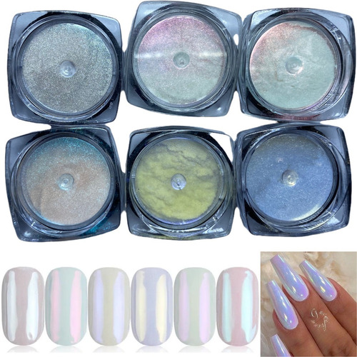 Kit 6 Pó Sereia Cromado Decoração De Unhas E Maquiagem Cor Colorido