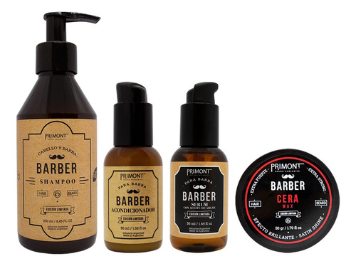 Kit Primont Barber Shampoo Cera Acondicionador Serum Barba