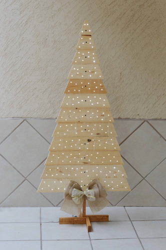 Arbol Pino Navidad Madera Sin Base 300 Luz Led Hecho A Mano