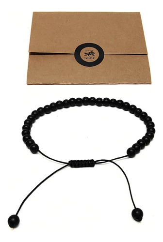 Pulsera Hombre Piedra Negra Ajustable Y Apta Agua