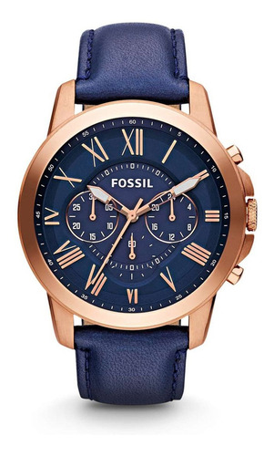 Reloj Hombre Fossil Fs4835ie Cuarzo 44mm Pulso Azul En Cuero