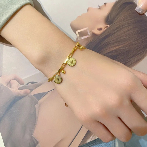 Pulsera Manilla De Eslabones Dije De Moneda Bohemia Trendy