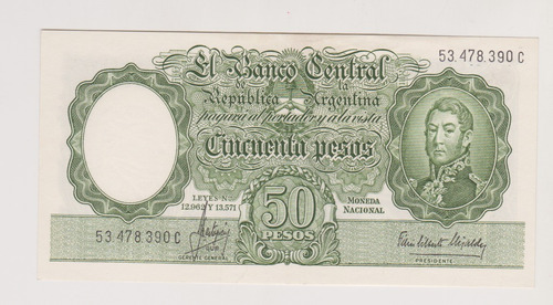 Billete Argentina 50 $ Bottero 2016 Año 1965 Sin Circular