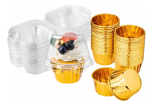 50 Individual Cupcake Containers And 50 Gold Cupcake Liners 