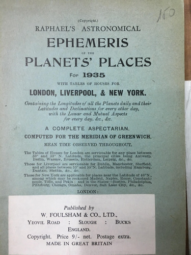 Ephemeris Of The Planet's Places. 1935. Astronomical