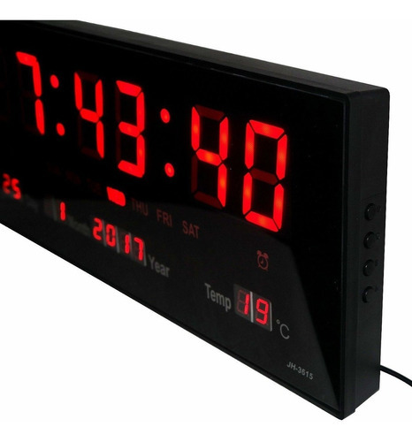 Reloj Digital Led De Pared Calendario Temperatura 45cm Color Negro