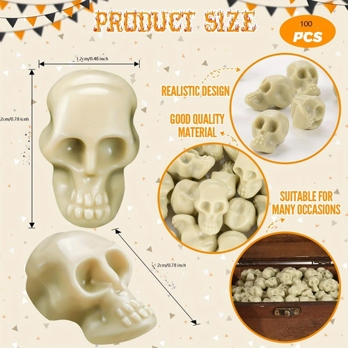 100pcs Mini Plastic Skull Heads Miniature Realistic