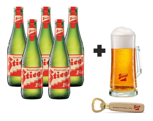 5 Pack De Cervezas Stiegl Goldbrau + Tarro + Promocional