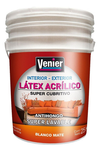 Látex Interior Acrílico Int Y Ext Blanco 25kg. Venier