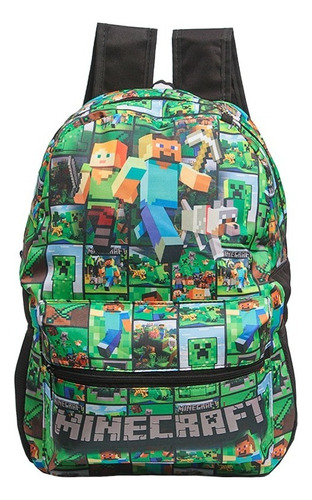 Mochila Escolar Bolsa Minecraft Creeper Jogo Grande Costa Cor Verde Desenho do tecido Liso