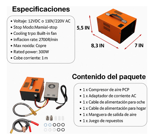 Compresor De Aire 4500psi Portátil Multifunción 12v Pcp 300w