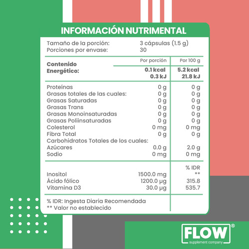 Imagen 3 de 10 de Myo Inositol Vitamina D3 90 Cápsulas 500 Mg Flow