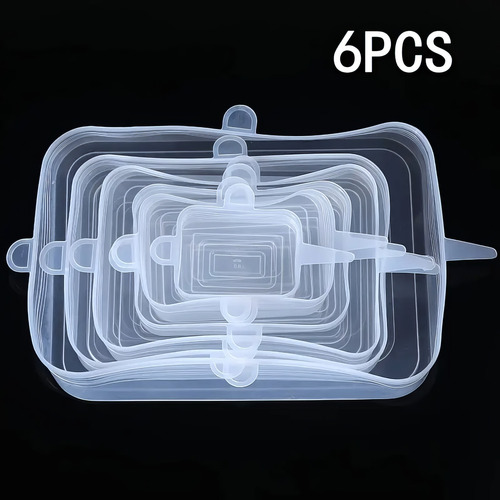 Tapas De Silicona Reutilizables - Herméticas Y Multiusos 6pz Transparente Cuadrado