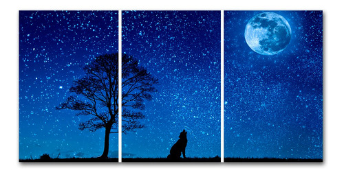 Cuadro Lobo Nocturno 60x120 Cm Entero, Triptico O Poliptico