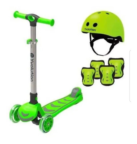 Scooter Infantil Yglider Con Luz Casco Coderas Y Rodilleras