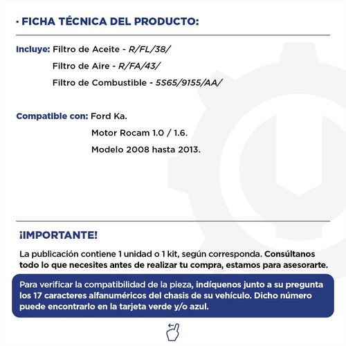 Imagen 2 de 9 de Kit Filtros Aceite Aire Combus Ford Ka Rocam 1.0 1.6 08/13