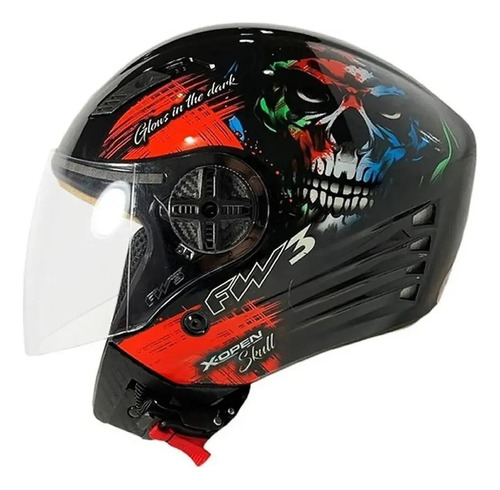 Capacete Moto Aberto Xopen Caveira Skull Fw3 Fosco Tam 60