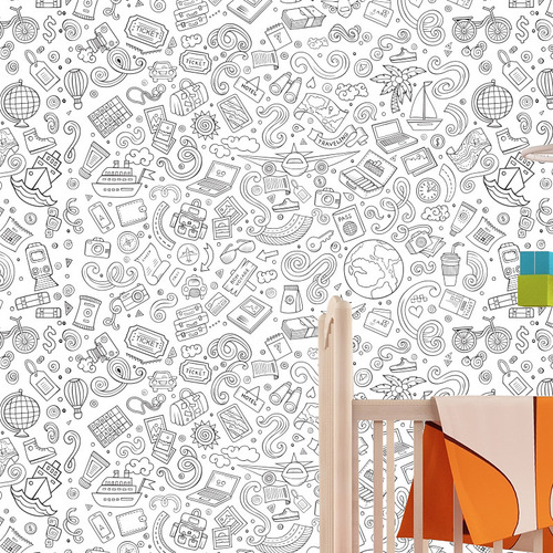 Papel De Parede Desenho Para Colorir Travel 2,70x0,57m