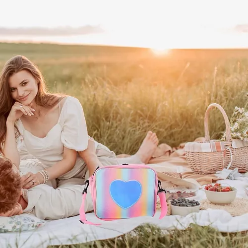  Bolsas de almuerzo para niños y niñas, loncheras aisladas,  bolsa de almuerzo bolsa de picnic para niños escolares (arco iris oblicuo,  11 pulgadas) : Hogar y Cocina