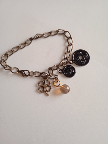 Pulsera Con Moneda, San Benito Y Trébol 4 Hojas