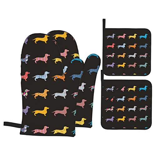 Mitts Y Pot Holders De Perros Dachshuand Sets De 4,heat Resi