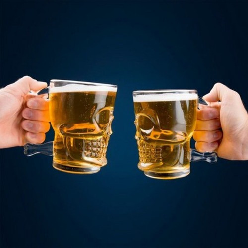 Caneca Chopp Cerveja Vidro Caveira Rock 510 Ml