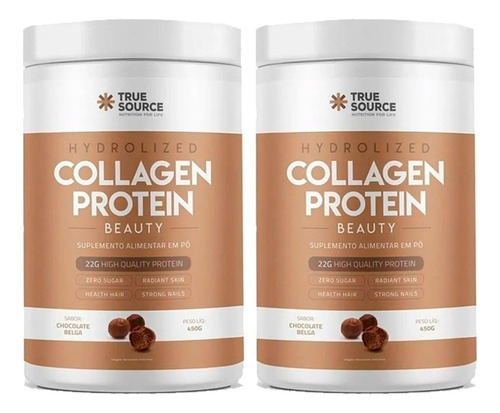 2x True Hydrolized Collagen Protein 450g True Source Sabor Chocolate Belga