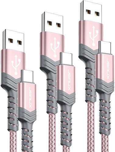 Cable Usb A Usb C, 3.3+6.6+10 Pies/gris Y Rosa/3 Pack