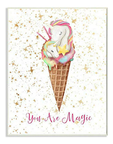 Stupell Industries You Are Magic Unicorn Ice Cream Cone Gold