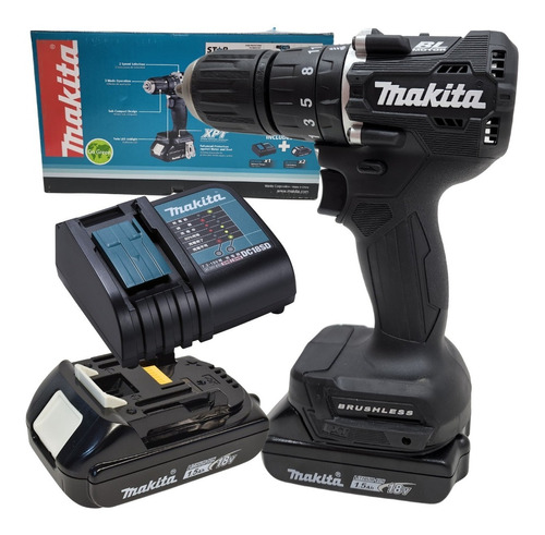 Taladro Percutor Inalambrico Makita Sin Carbón 18v Kit Set 