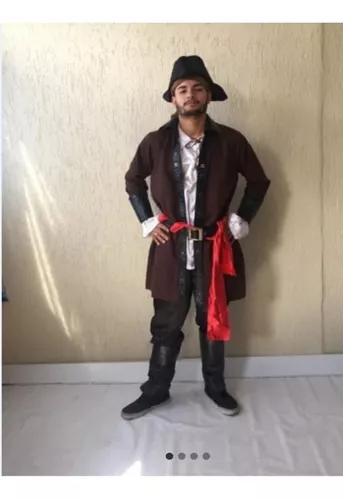 Fantasia De Pirata Masculino Adulto Cosplay Caribe Jack Luxo