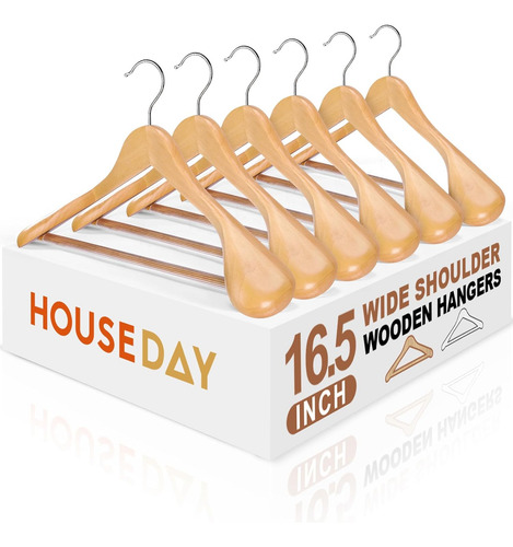 Perchas De Traje De Madera House Day De 6 Piezas, Resistente