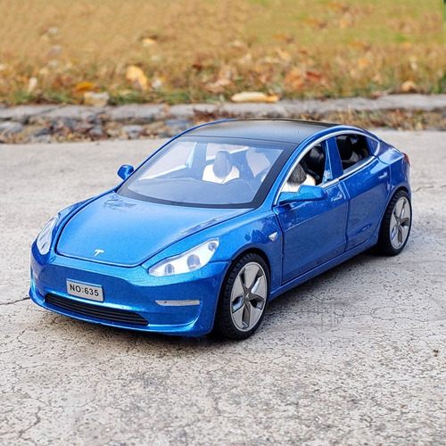 Coche Aleación 1/32 Tesla Modelo 3 Con Juguetes Sonido Y Luz Color Azul