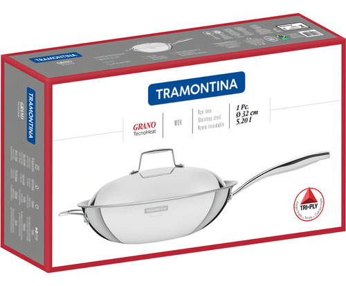 Sartén Antiadherente Tramontina para Wok de triple grano, 32 cm, color Inox