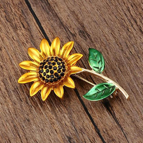 Broche De Mujer Pin De Aleación De Girasol Incrustaciones