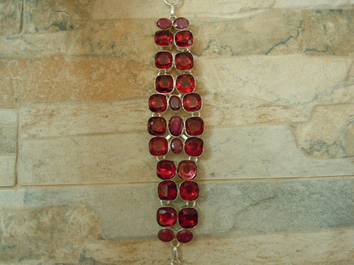Pulsera Brazalete Bañada En Plata 925 Con Rubelita Y Rubíes