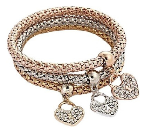 Pulsera Mujer,con Corazones Zirconios,enchape Oro 3 Colores,