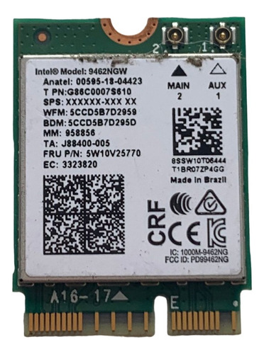 Placa Wifi Dual Band 5ghz Bluetooth 5.0 Intel 9462ngw /c (Usado)