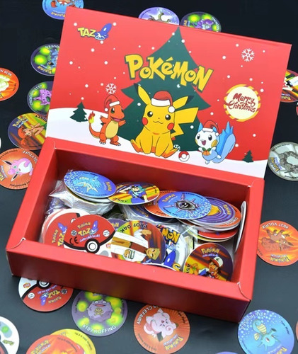 Pokemón 160 Tazos Alternativos Inglés + Caja Regalo Navidad