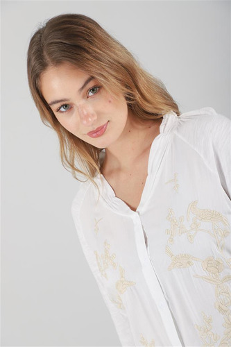 Camisa Pina Premium De Fibrana Con Bordes Bordados Gu70008